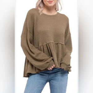 Blu Pepper Women’s Peplum Waffle Knit Long Sleeve Top Size S